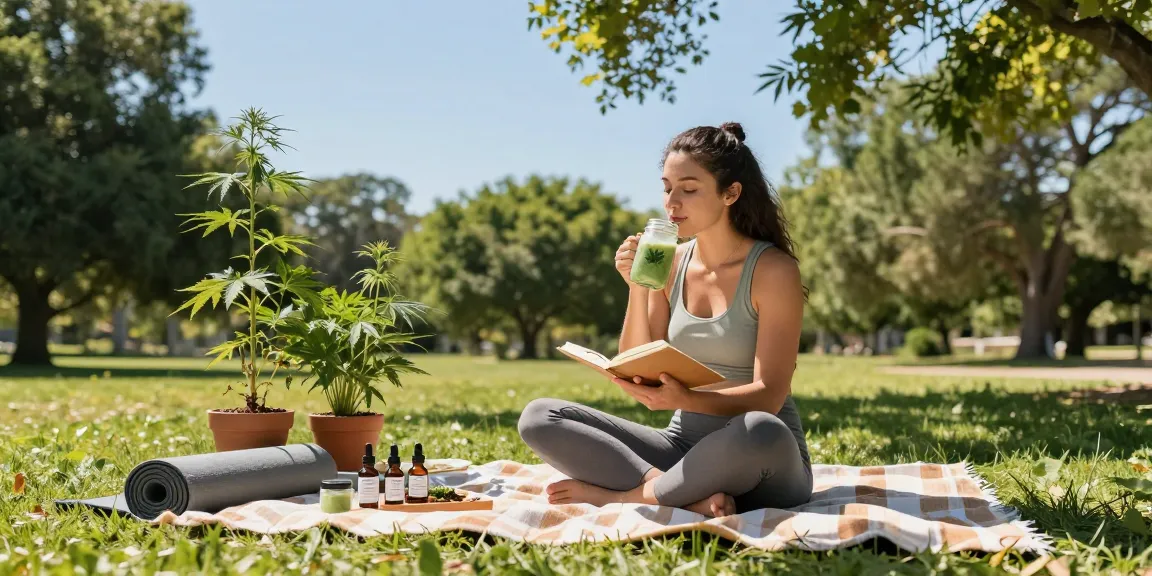 uk cali weed wellness moment with CBD-infused smoothie outdoors, healthy lifestyle and natural beauty.
