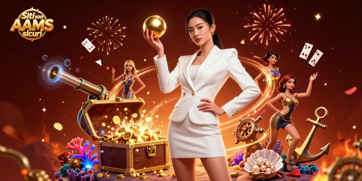 Siti non AAMS sicuri in mostra con una donna asiatica sicura che tiene una pallina della roulette dorata tra elementi vivaci di casinò.