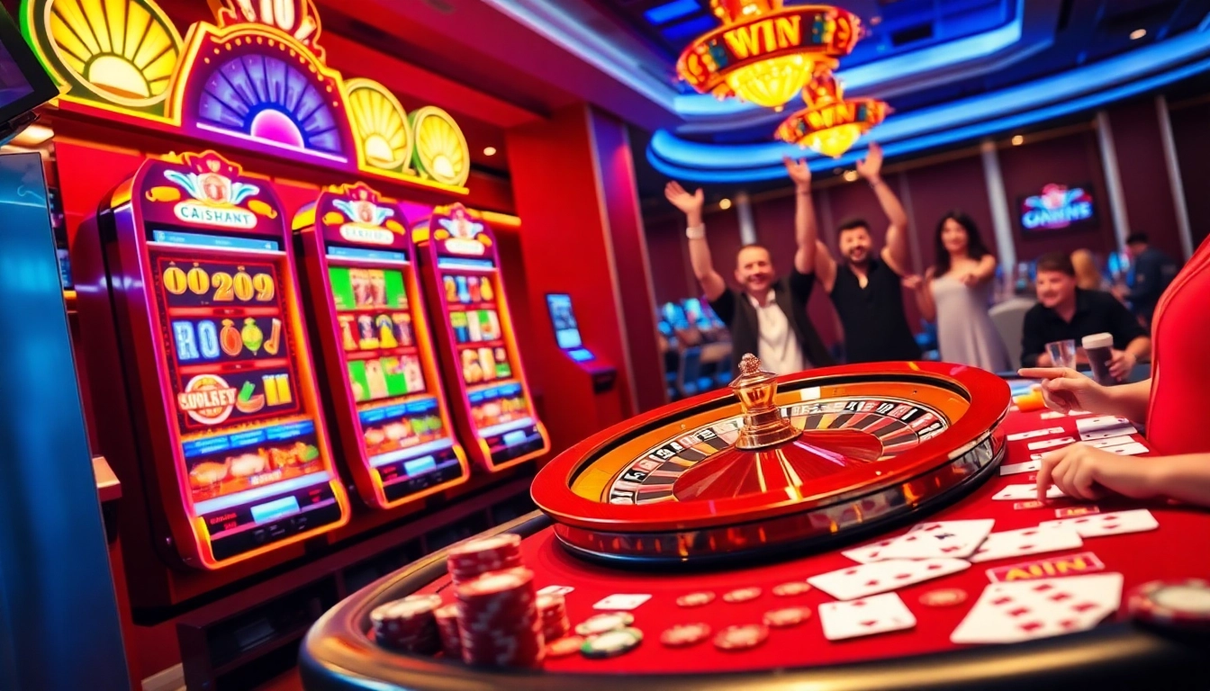 Exciting gameplay at s8 casino showcasing vibrant slot machines and poker chips.