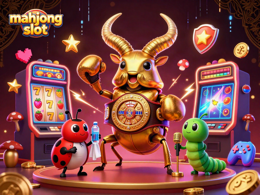 Engage in exciting gameplay with mahjong slot imagery featuring a golden stag beetle boxing champion.