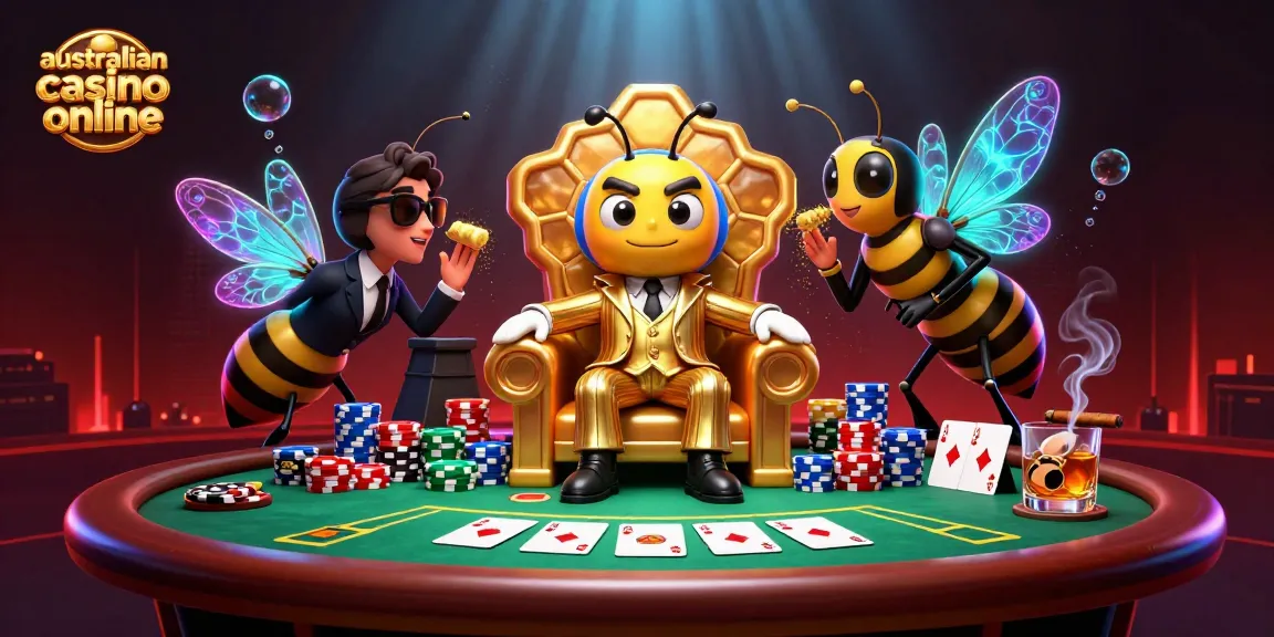 Engage with the vibrant scene of an australian casino online as a bumblebee mob boss presides over poker action.