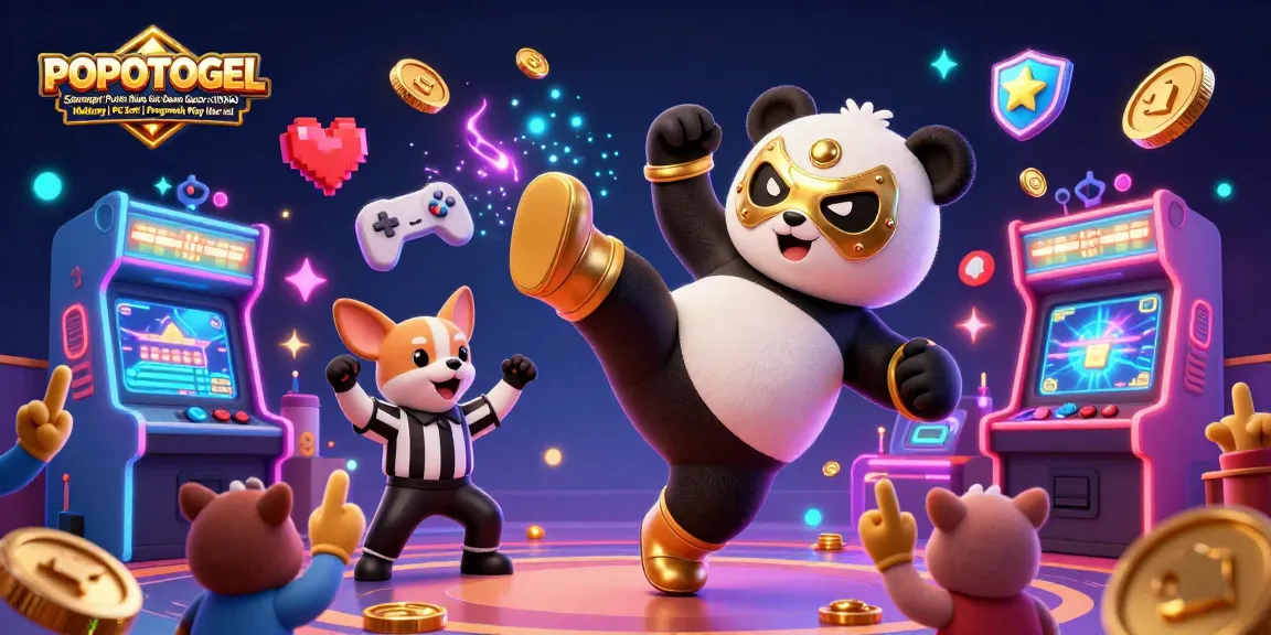 Experience the thrill of POPOTOGEL: Semangat Pusat Akun Slot Demo Gacor x10000 Mahjong | PG Soft | Pragmatik Play Hari Ini with lively characters and casino-themed elements.