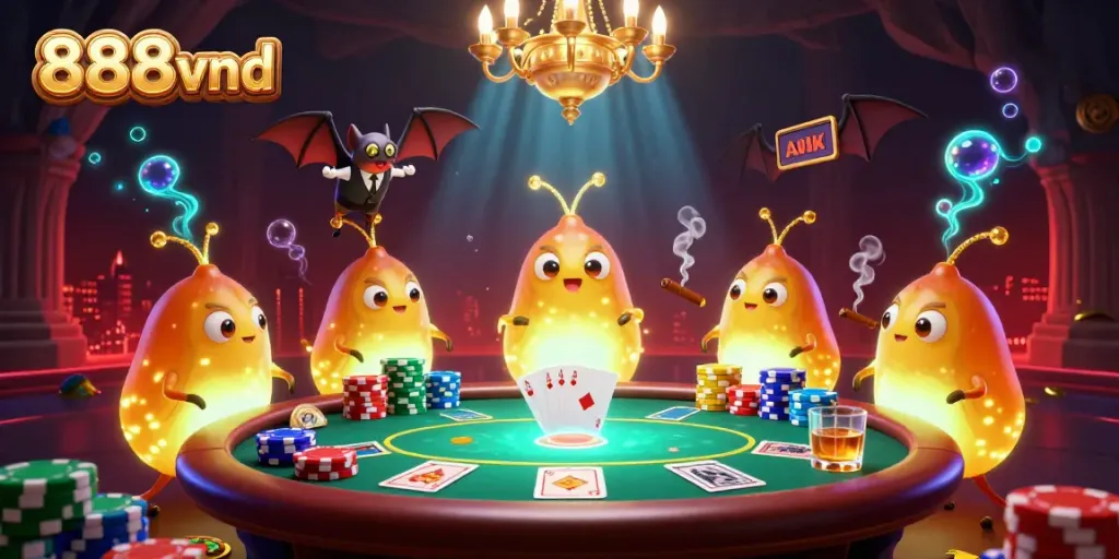 Experience vibrant gameplay action at 888vnd with glowworms lighting a casino scene, showcasing excitement and interaction.