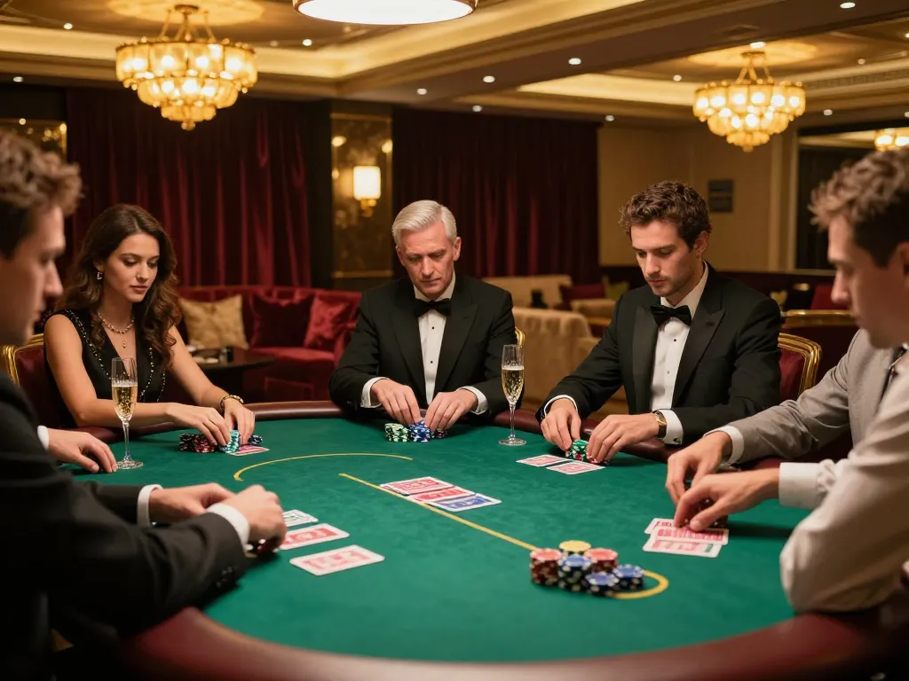 Experience high-stakes betting at https://s8inc.com/ with players enjoying an exclusive poker game in a luxurious VIP casino room.