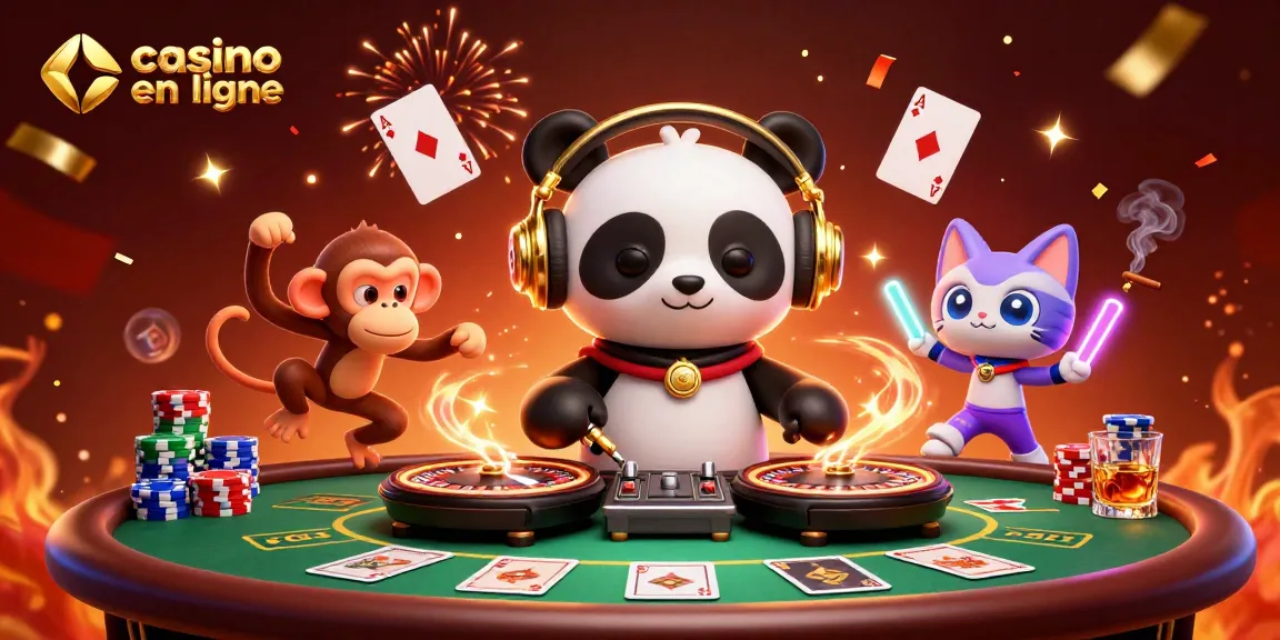 Jouez au casino en ligne crypto avec du fun et des jeux captivants autour d'une scène animée.