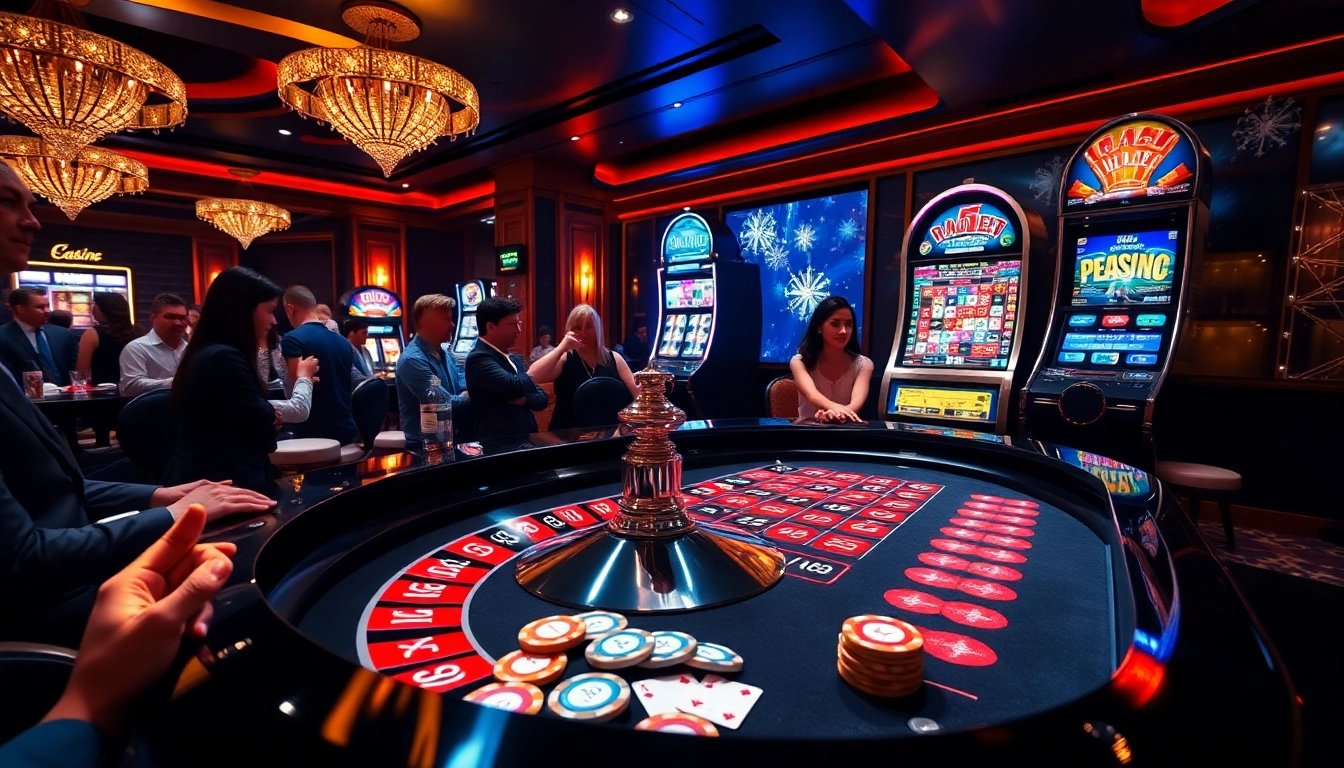 Exciting casino scene at https://taigo88.team/ with roulette table, players enjoying gambling.