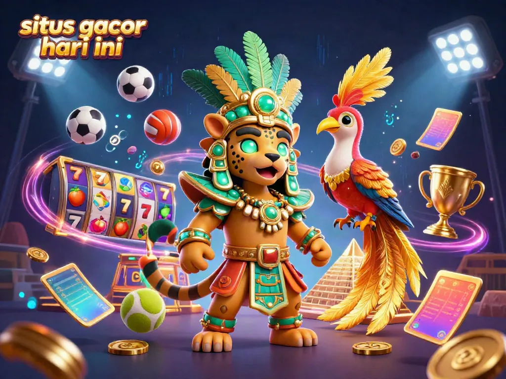 Visualisasi menarik dari situs gacor hari ini dengan simbol slot dan karakter unik yang menarik perhatian pemain.