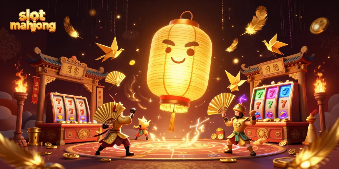 Experience the excitement of slot mahjong in this dynamic casino scene featuring golden lanterns and lucky symbols.