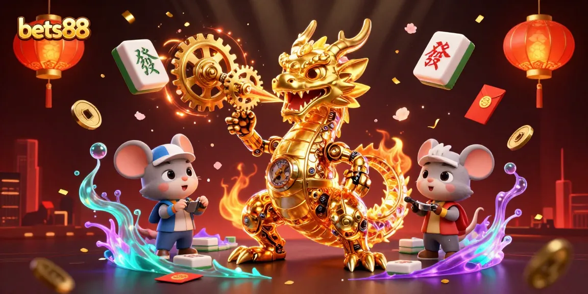 Experience the exciting world of bets88 with a vibrant casino scene featuring a golden dragon and festive elements.