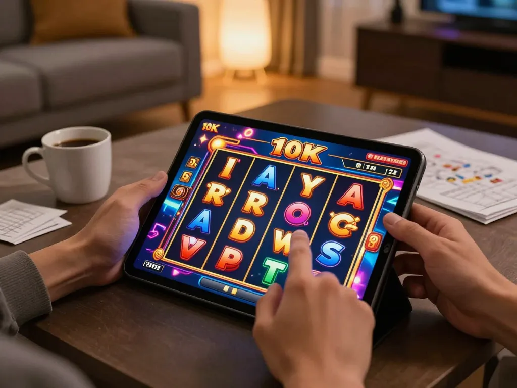 A player spins the reels on a slot 10k game, showcasing vibrant animations and engaging gameplay.