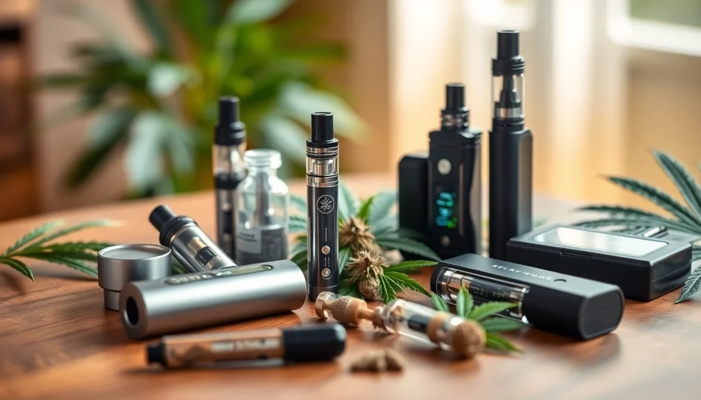 Discover quality Cannabis Vape products arranged beautifully on a wooden table.