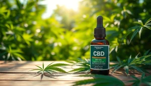 Showcase CBD Oil bottle with hemp leaves promoting natural wellness.
