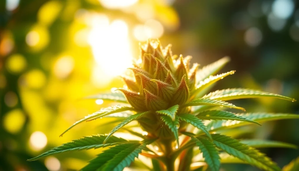 Highlighting fresh CBD flowers with glistening droplets to illustrate natural healing.