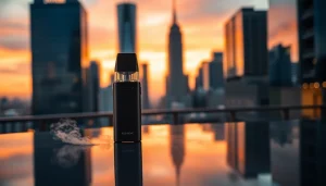 Showcasing the Pod Smok device elegantly against a vibrant city backdrop.