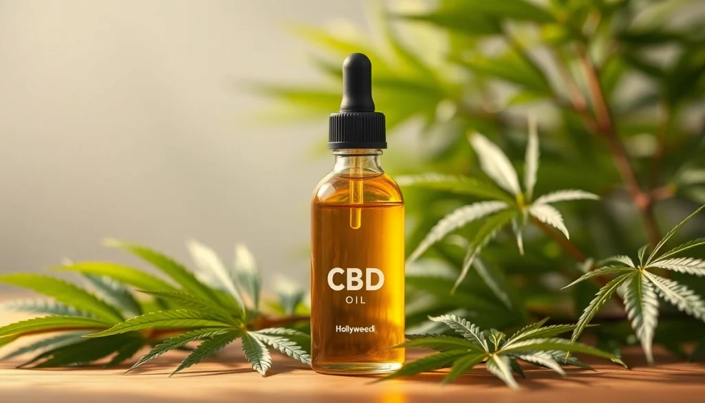 Appliquer l'huile cbd hollyweed sur un fond naturel apaisant pour promouvoir le bien-être.