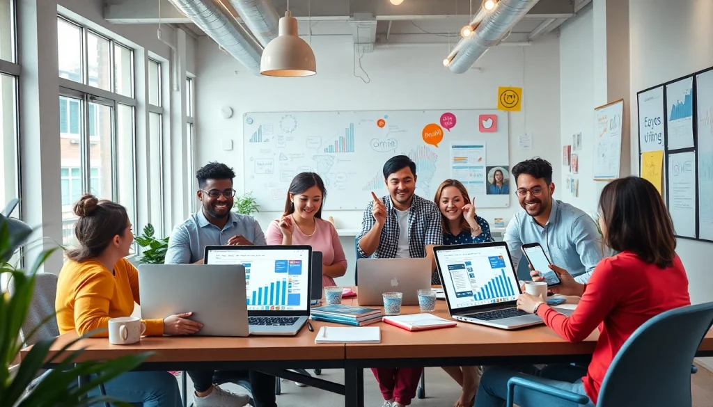 OnlyFans promotion tools utilized by diverse creators in a dynamic workspace.