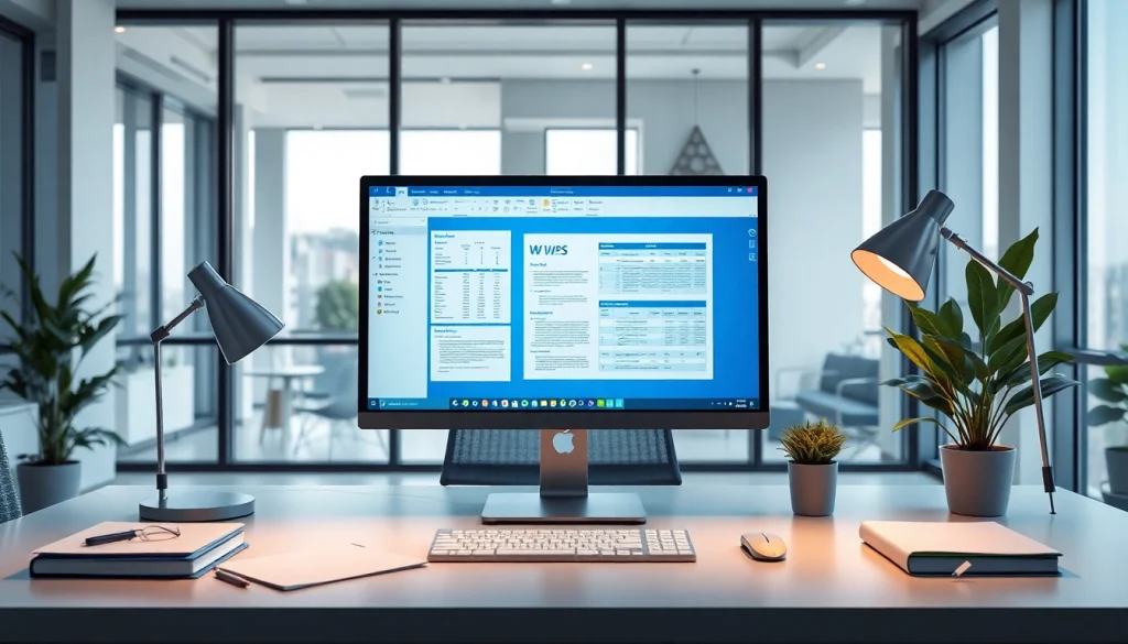 桌面电脑上安装 WPS 软件的办公室工作区，呈现专业且现代的工作环境。