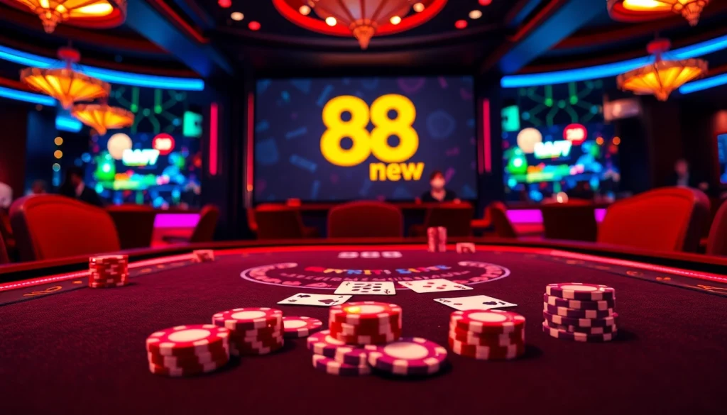 Players enjoying an exciting game at the 888new blackjack table in a luxurious casino setting.