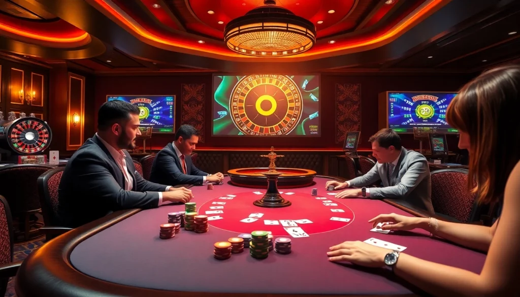 Engaging in poker at a luxurious casino table featuring luck8 esq elements for thrilling gameplay.