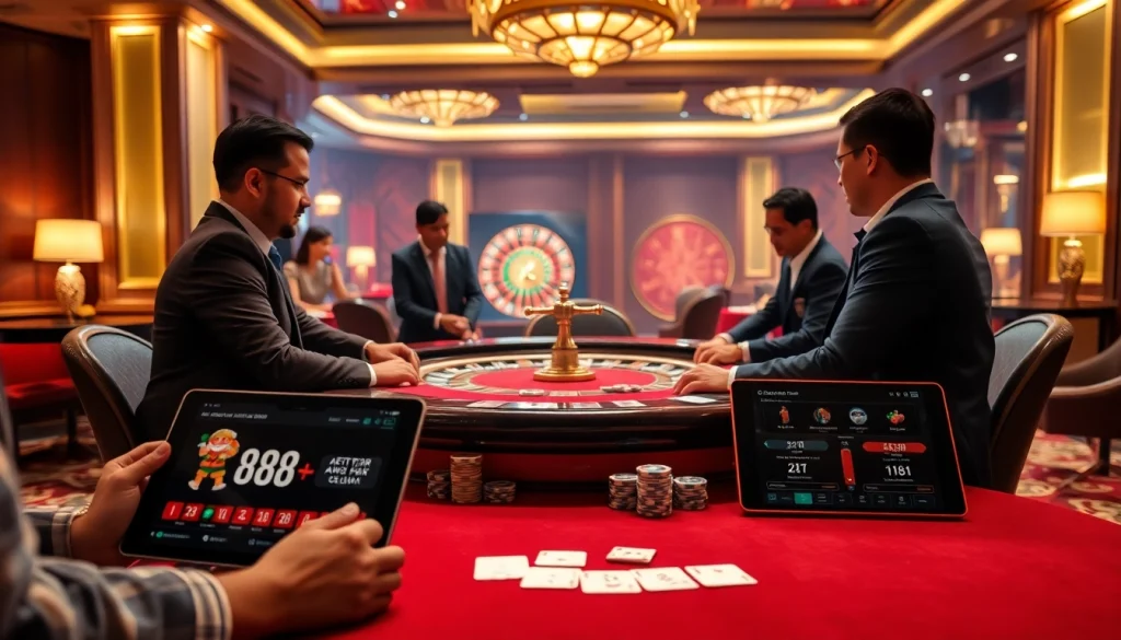 Players enjoying a high-stakes game at AF 88 casino with poker cards and chips.