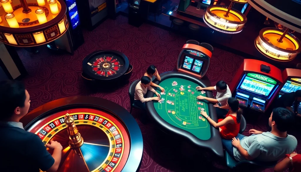 RR88 Casino vibrant scene with roulette and players enjoying their bets
