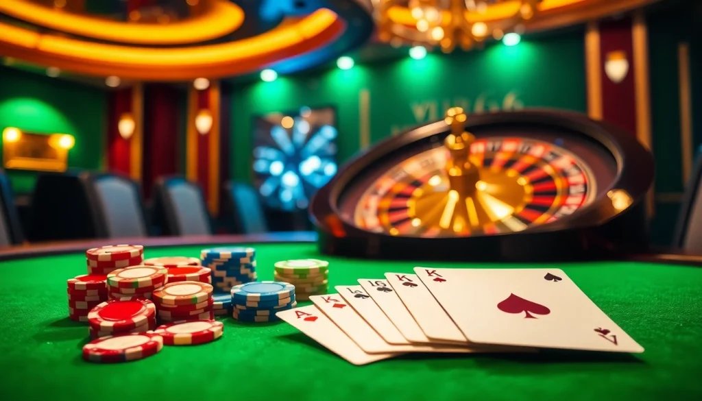 Engaging scene of a VIP66 casino game with chips and cards showcasing high-stakes play.