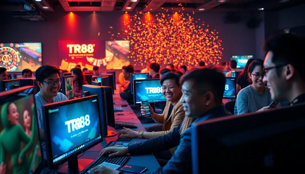 Engaged players enjoying diverse games on the TR88 online gaming platform, showcasing excitement and community.