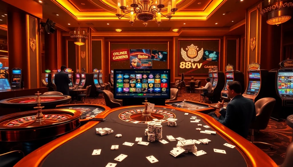 Experience thrilling gameplay at 88vv casino with vibrant poker tables and exciting roulette wheels.