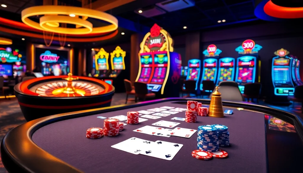Experience the thrill of 68win with vibrant casino visuals featuring poker and roulette.
